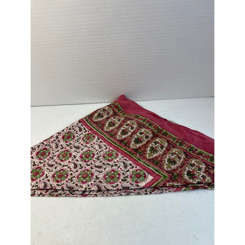 Anokhi Cotton Block Print Square Scarf Pink Green Floral Paisley India 30x30